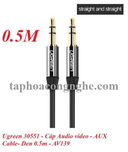 Ugreen 30551 0.5M màu Đen Cáp âm thanh 2 đầu 3.5mm dương mạ vàng AV139 30030551